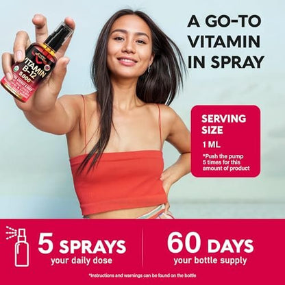 USDA Bio Vitamin B12 Spray – 5000 mcg veganes Methylcobalamin, Energie & Fokus, 2 Monate Vorrat, 60 ml