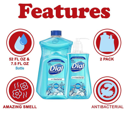 Dial Flüssigseife Nachfüllpackung, feuchtigkeitsspendende antibakterielle Handseife 7,5 oz Pumpflasche + 52 oz Nachfüllpackung, für alle Hauttypen (Quellwasser)