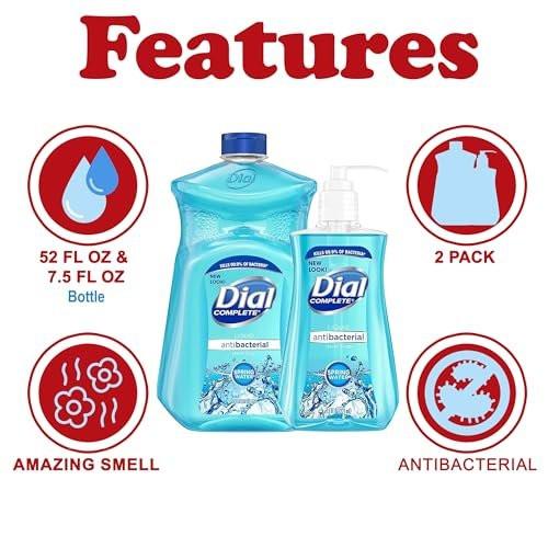 Dial Flüssigseife Nachfüllpackung, feuchtigkeitsspendende antibakterielle Handseife 7,5 oz Pumpflasche + 52 oz Nachfüllpackung, für alle Hauttypen (Quellwasser)