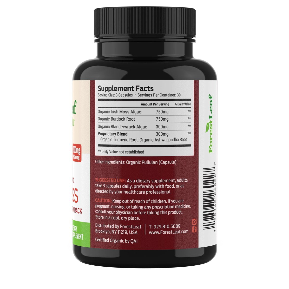 ForestLeaf Bio-Irische Seemoos Kapseln | 2100mg Roh-Seamoos Pillen mit Burdock, Bladderwrack für Verdauungs-, Atemwegs- und Immununterstützung | 90 vegane Kapseln