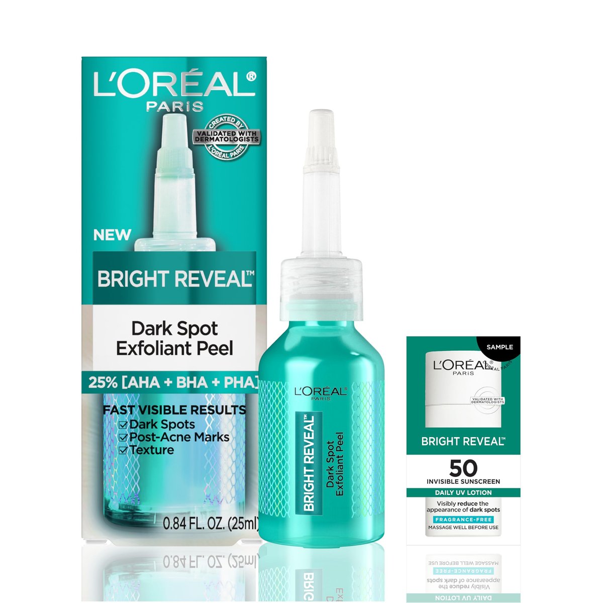 L'Oréal Paris Bright Reveal Dark Spot Exfoliant Peel – 25% AHA BHA PHA Gesichtspeeling für zu Hause – Reduziert dunkle Flecken und erneuert die Hauttextur – Inklusive SPF Lotion Probe