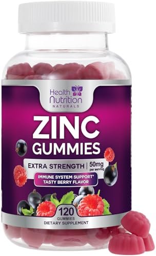 Zink Gummies 50mg pro Portion - Extra starke Immununterstützung, Antioxidans, Gummibärchen, Nicht-GVO & glutenfrei - Bestes Zinkpräparat für Haut, Knochen & Herzgesundheit - Leckerer Beerengeschmack - 120 Gummibärchen