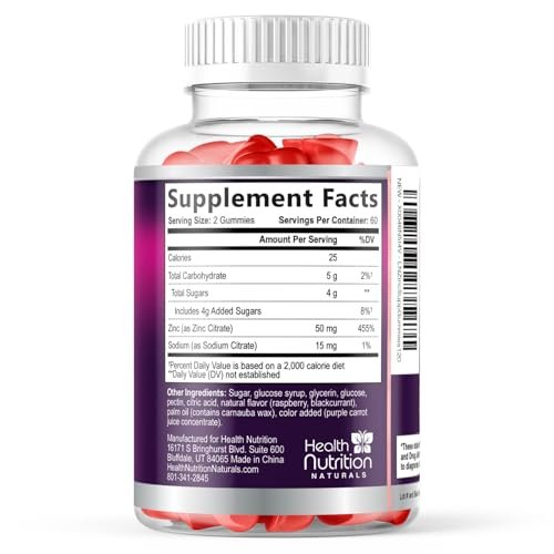 Zink Gummies 50mg pro Portion - Extra starke Immununterstützung, Antioxidans, Gummibärchen, Nicht-GVO & glutenfrei - Bestes Zinkpräparat für Haut, Knochen & Herzgesundheit - Leckerer Beerengeschmack - 120 Gummibärchen