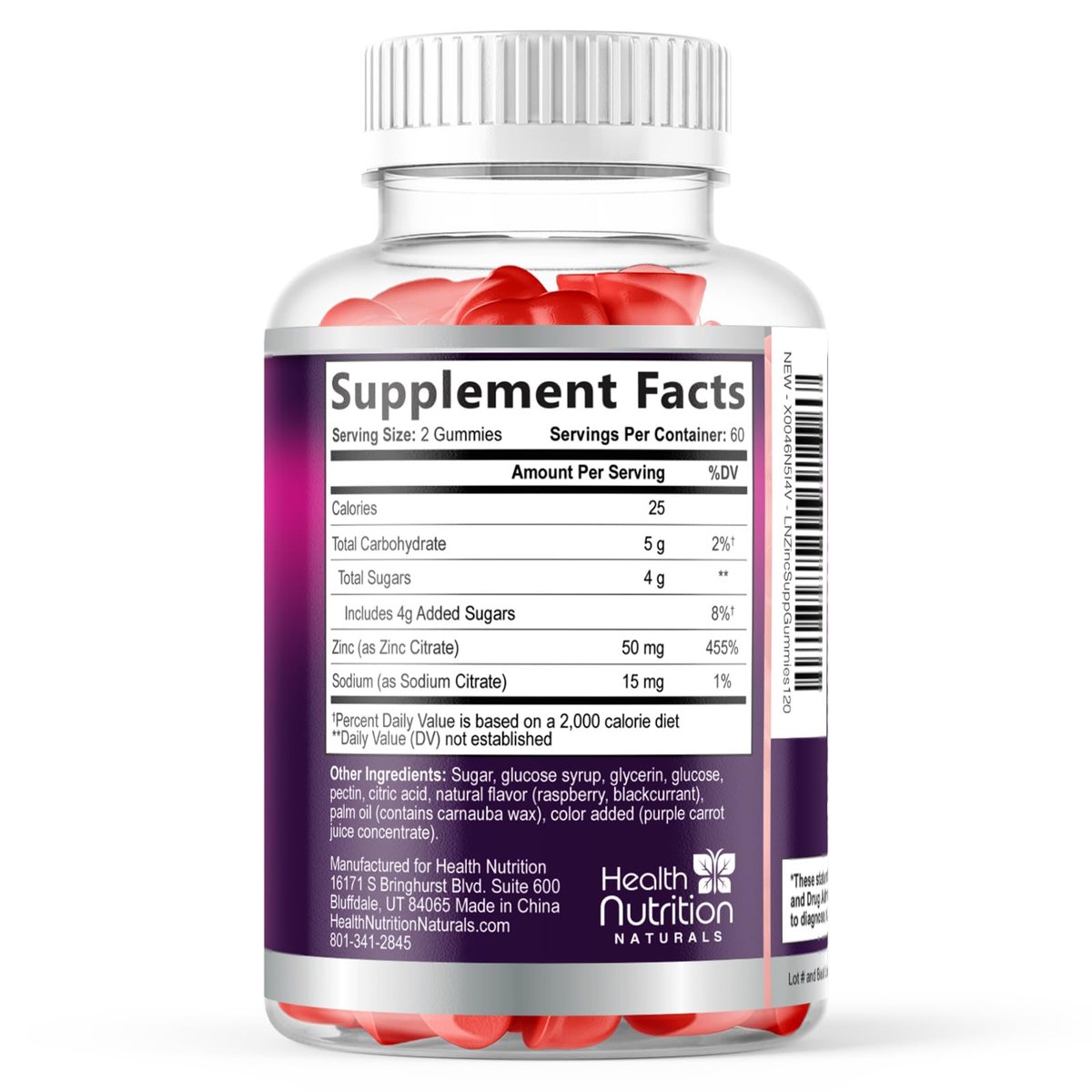 Zink Gummies 50mg pro Portion - Extra starke Immununterstützung, Antioxidans, Gummibärchen, Nicht-GVO & glutenfrei - Bestes Zinkpräparat für Haut, Knochen & Herzgesundheit - Leckerer Beerengeschmack - 120 Gummibärchen