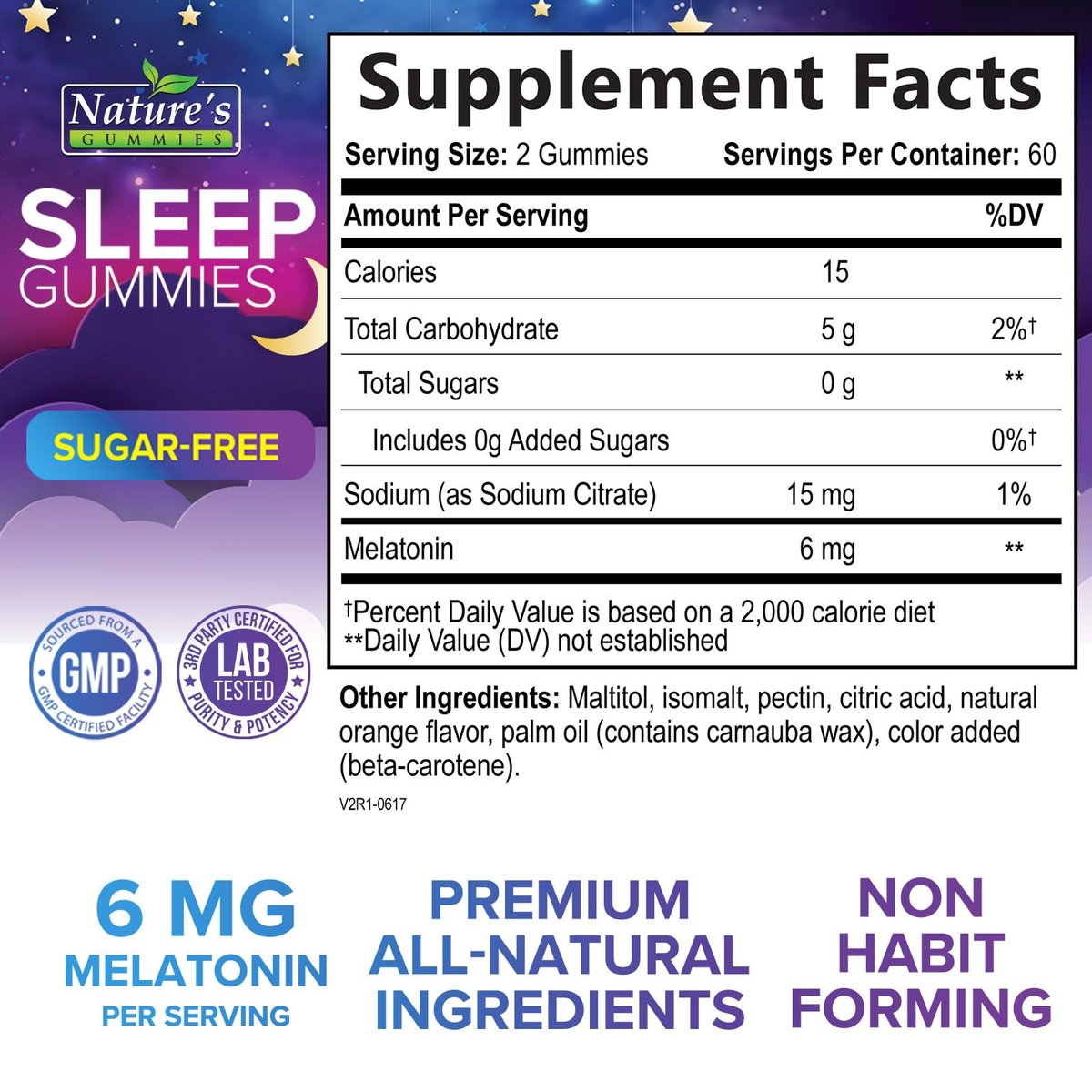 Schlafgummis für Erwachsene - Zuckerfrei Melatonin 6 mg pro Portion - Natürliche Null-Zucker Schlafgummis für Erwachsene & Kinder - Orangen Geschmack, Extra starke Schlafunterstützung - 120 Gummis