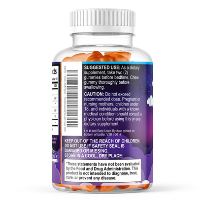Schlafgummis für Erwachsene - Zuckerfrei Melatonin 6 mg pro Portion - Natürliche Null-Zucker Schlafgummis für Erwachsene & Kinder - Orangen Geschmack, Extra starke Schlafunterstützung - 120 Gummis