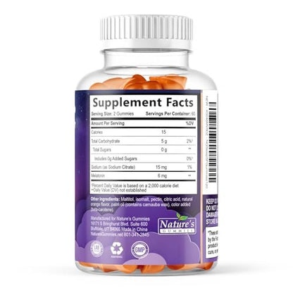 Schlafgummis für Erwachsene - Zuckerfrei Melatonin 6 mg pro Portion - Natürliche Null-Zucker Schlafgummis für Erwachsene & Kinder - Orangen Geschmack, Extra starke Schlafunterstützung - 120 Gummis