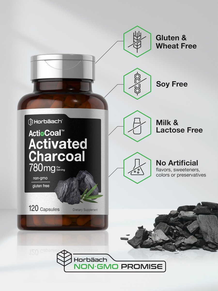 Horbäach Aktivkohle Kapseln 780 mg | 120 Kapseln | Aktivkohle aus Kokosnussschalen | Non-GMO und Glutenfrei | Acti-Coal