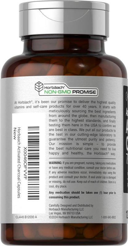 Horbäach Aktivkohle Kapseln 780 mg | 120 Kapseln | Aktivkohle aus Kokosnussschalen | Non-GMO und Glutenfrei | Acti-Coal