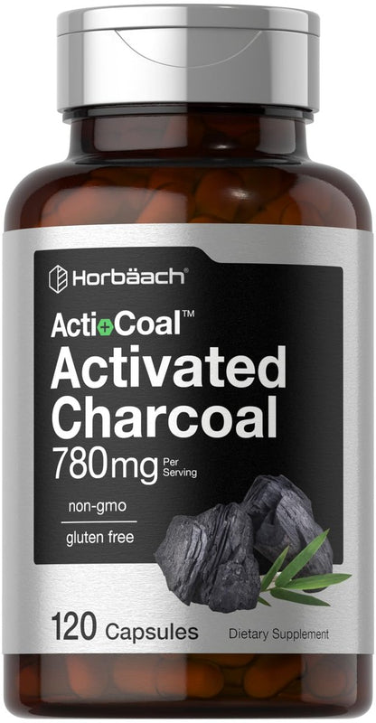 Horbäach Aktivkohle Kapseln 780 mg | 120 Kapseln | Aktivkohle aus Kokosnussschalen | Non-GMO und Glutenfrei | Acti-Coal