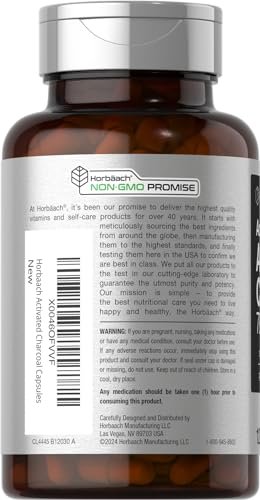 Horbäach Aktivkohle Kapseln 780 mg | 120 Kapseln | Aktivkohle aus Kokosnussschalen | Non-GMO und Glutenfrei | Acti-Coal