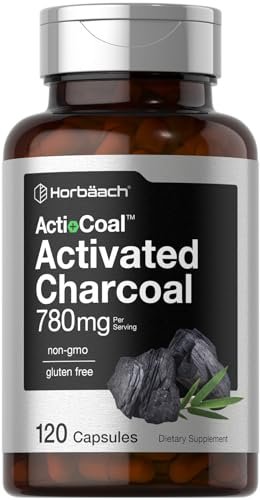 Horbäach Aktivkohle Kapseln 780 mg | 120 Kapseln | Aktivkohle aus Kokosnussschalen | Non-GMO und Glutenfrei | Acti-Coal