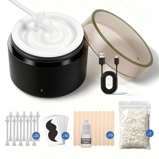 Nasenwachs-Set für Männer & Frauen – 100g Wachsperlen, 20 Sticks, Mini-Wachswärmer, USB – für Gesicht, Augenbrauen, Lippen – Schwarz (USB)