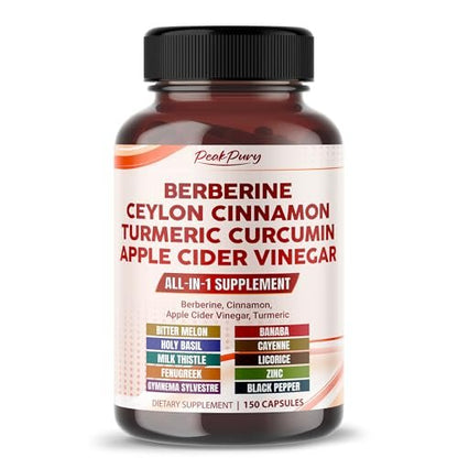 PEAKPURY Berberine Cinnamon Apfelessig Kurkuma – Ganzheitliches Wohlbefinden, 150 Kapseln