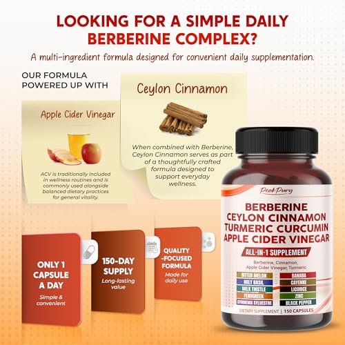 PEAKPURY Berberine Cinnamon Apfelessig Kurkuma – Ganzheitliches Wohlbefinden, 150 Kapseln