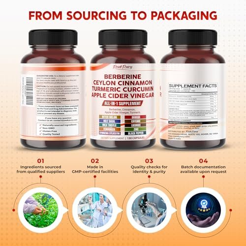 PEAKPURY Berberine Cinnamon Apfelessig Kurkuma – Ganzheitliches Wohlbefinden, 150 Kapseln