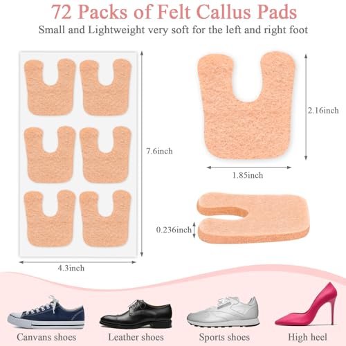 Jollidecor Hornhautpads U-förmig aus Filz – 72 selbstklebende Fußpads zum Schutz vor Reibung, beige