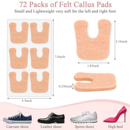 Jollidecor Hornhautpads U-förmig aus Filz – 72 selbstklebende Fußpads zum Schutz vor Reibung, beige