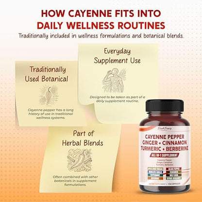 Cayenne Pfeffer Ingwer Kurkuma Berberin – Verdauung & Darmgesundheit Unterstützung, 150 Kapseln