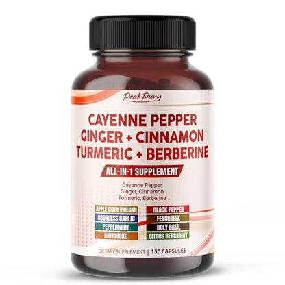 Cayenne Pfeffer Ingwer Kurkuma Berberin – Verdauung & Darmgesundheit Unterstützung, 150 Kapseln