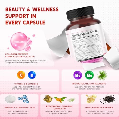 PEAKPURY Collagen Biotin Resveratrol Saw Palmetto – Haut- und Gelenkunterstützung, 150 Kapseln