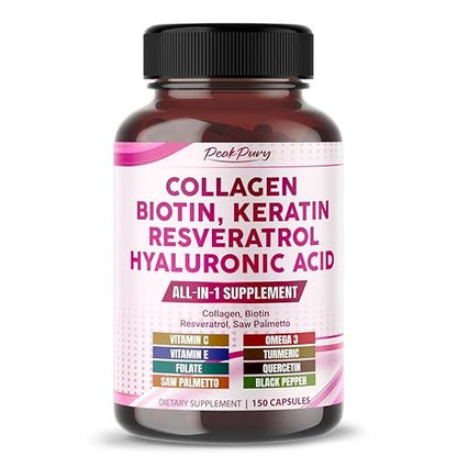 PEAKPURY Collagen Biotin Resveratrol Saw Palmetto – Haut- und Gelenkunterstützung, 150 Kapseln