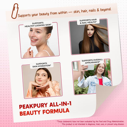 PEAKPURY Collagen Biotin Resveratrol Saw Palmetto – Haut- und Gelenkunterstützung, 150 Kapseln