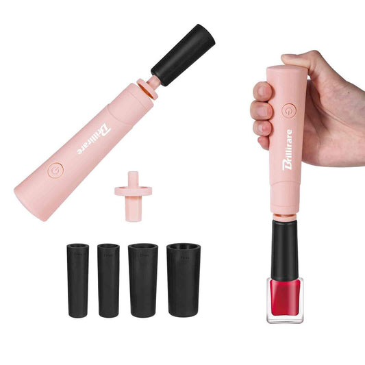 BRILLIRARE Elektrischer Nagellack-Shaker, Flaschenshaker für Wimpernverlängerungszubehör, Nagellack-Mixer mit Adapter und 4 Kalibern, zeitsparender Handfrei-Mixer – Pink