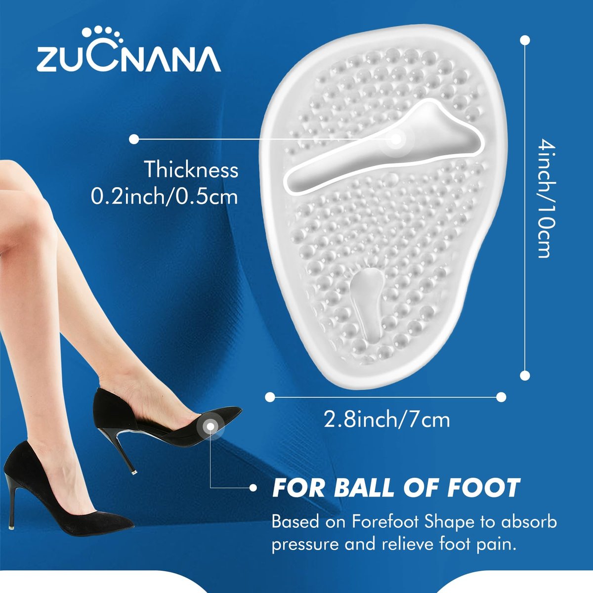 ZUCNANA Ball-of-Foot-Polster für Frauen (2 Paar), Metatarsal-Pads, rutschfeste Fersenpolster, Gel-Fersenkissen zur Schmerzlinderung und Komfort | Einheitsgröße (Beige & Transparent)