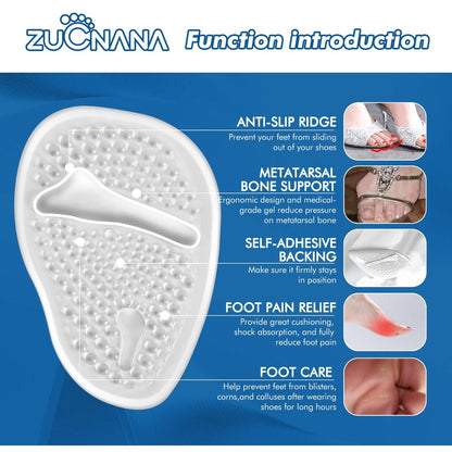 ZUCNANA Ball-of-Foot-Polster für Frauen (2 Paar), Metatarsal-Pads, rutschfeste Fersenpolster, Gel-Fersenkissen zur Schmerzlinderung und Komfort | Einheitsgröße (Beige & Transparent)