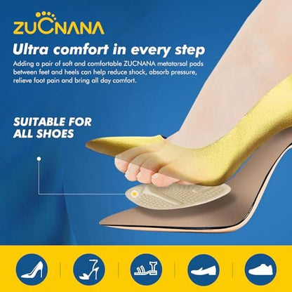 ZUCNANA Ball-of-Foot-Polster für Frauen (2 Paar), Metatarsal-Pads, rutschfeste Fersenpolster, Gel-Fersenkissen zur Schmerzlinderung und Komfort | Einheitsgröße (Beige & Transparent)