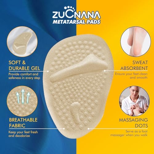 ZUCNANA Ball-of-Foot-Polster für Frauen (2 Paar), Metatarsal-Pads, rutschfeste Fersenpolster, Gel-Fersenkissen zur Schmerzlinderung und Komfort | Einheitsgröße (Beige & Transparent)