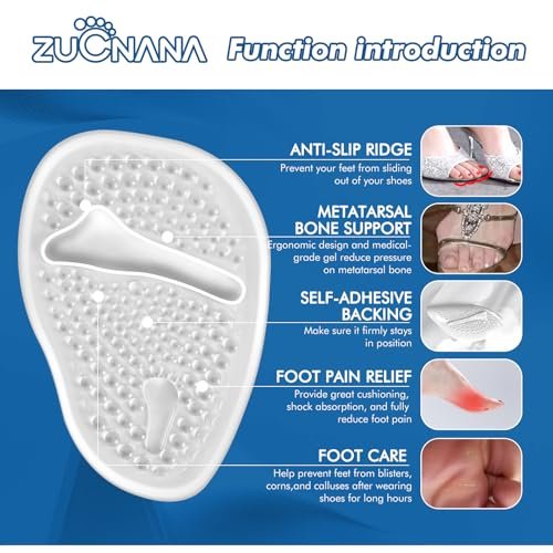 ZUCNANA Ball-of-Foot-Polster für Frauen (2 Paar), Metatarsal-Pads, rutschfeste Fersenpolster, Gel-Fersenkissen zur Schmerzlinderung und Komfort | Einheitsgröße (Beige & Transparent)
