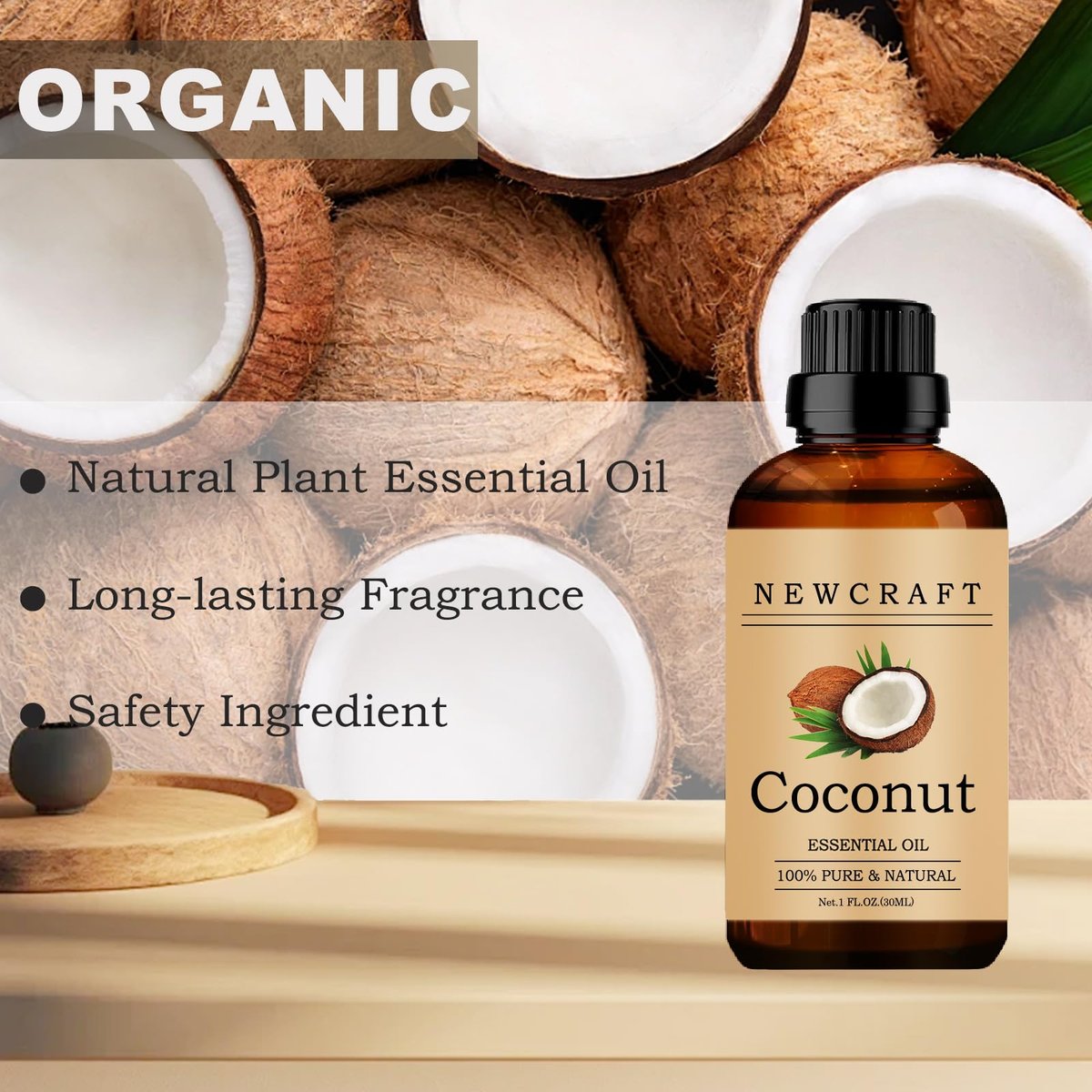 Kokosnuss Ätherisches Öl, 100% rein und natürlich, 30 ml – für Aromatherapie Diffuser