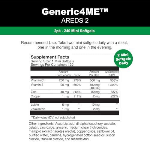 GENERIC4ME AREDS 2 SoftGels – 120 Mini-Weichkapseln mit Vitamin C, E, Lutein, Zeaxanthin, Zink und Kupfer für die Augengesundheit (2-Monats-Vorrat)