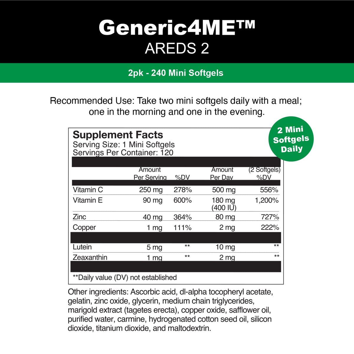 GENERIC4ME AREDS 2 SoftGels – 120 Mini-Weichkapseln mit Vitamin C, E, Lutein, Zeaxanthin, Zink und Kupfer für die Augengesundheit (2-Monats-Vorrat)