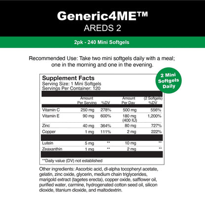 GENERIC4ME AREDS 2 SoftGels – 120 Mini-Weichkapseln mit Vitamin C, E, Lutein, Zeaxanthin, Zink und Kupfer für die Augengesundheit (2-Monats-Vorrat)