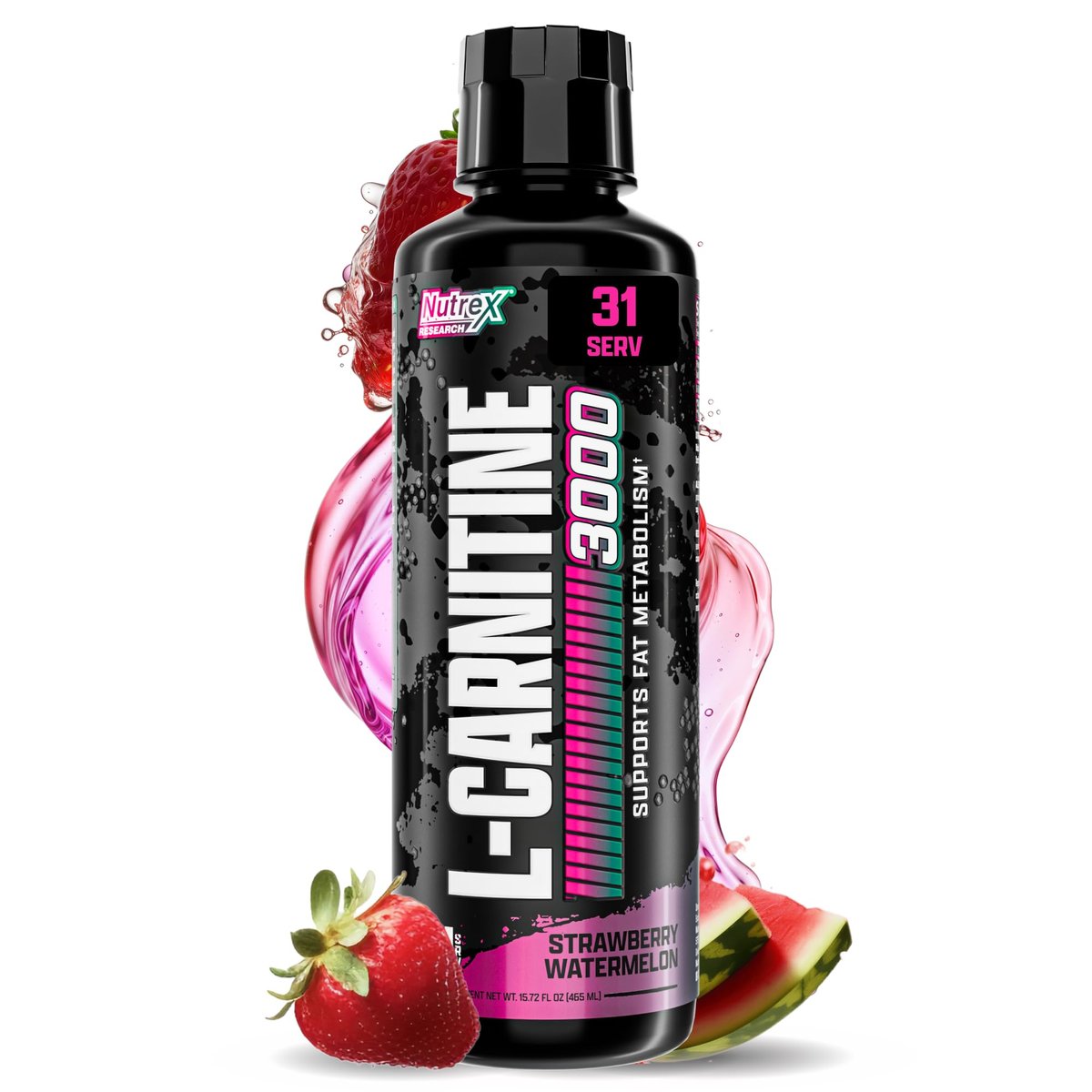 Nutrex Research L-Carnitin 3000 – Hochdosiertes L-Carnitin Liquid für Energie, Stoffwechsel & Muskelregeneration – Leckerer Erdbeer-Wassermelonen-Geschmack – Ohne Zucker, Kohlenhydrate & Stimulanzien – 31 Portionen