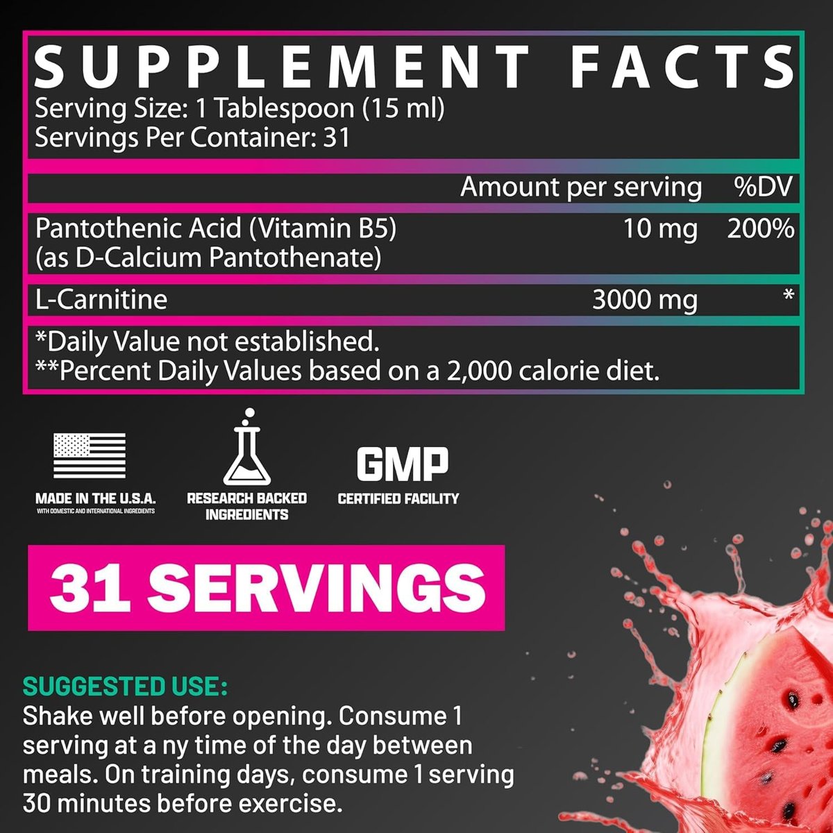 Nutrex Research L-Carnitin 3000 – Hochdosiertes L-Carnitin Liquid für Energie, Stoffwechsel & Muskelregeneration – Leckerer Erdbeer-Wassermelonen-Geschmack – Ohne Zucker, Kohlenhydrate & Stimulanzien – 31 Portionen