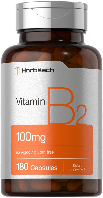 Horbäach Vitamin B2 100 mg – 180 Kapseln | Riboflavin Nahrungsergänzung | Non-GMO & Glutenfrei