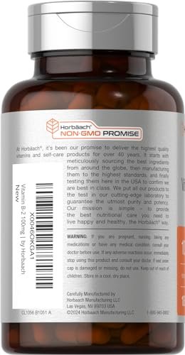 Horbäach Vitamin B2 100 mg – 180 Kapseln | Riboflavin Nahrungsergänzung | Non-GMO & Glutenfrei