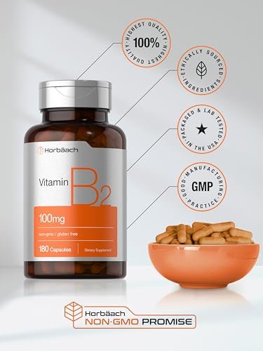 Horbäach Vitamin B2 100 mg – 180 Kapseln | Riboflavin Nahrungsergänzung | Non-GMO & Glutenfrei