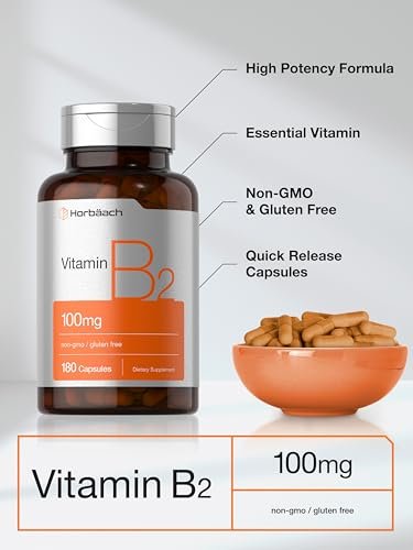 Horbäach Vitamin B2 100 mg – 180 Kapseln | Riboflavin Nahrungsergänzung | Non-GMO & Glutenfrei