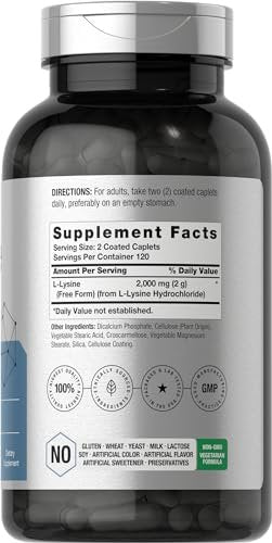 Horbäach L-Lysin Supplement 2000mg | 240 Kapseln | Freies L-Lysin Hydrochlorid | Vegetarisch, Ohne Gentechnik, Glutenfrei