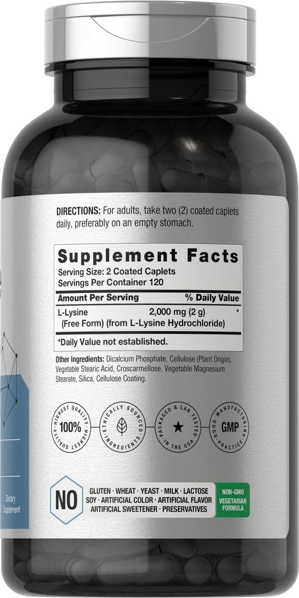 Horbäach L-Lysin Supplement 2000mg | 240 Kapseln | Freies L-Lysin Hydrochlorid | Vegetarisch, Ohne Gentechnik, Glutenfrei