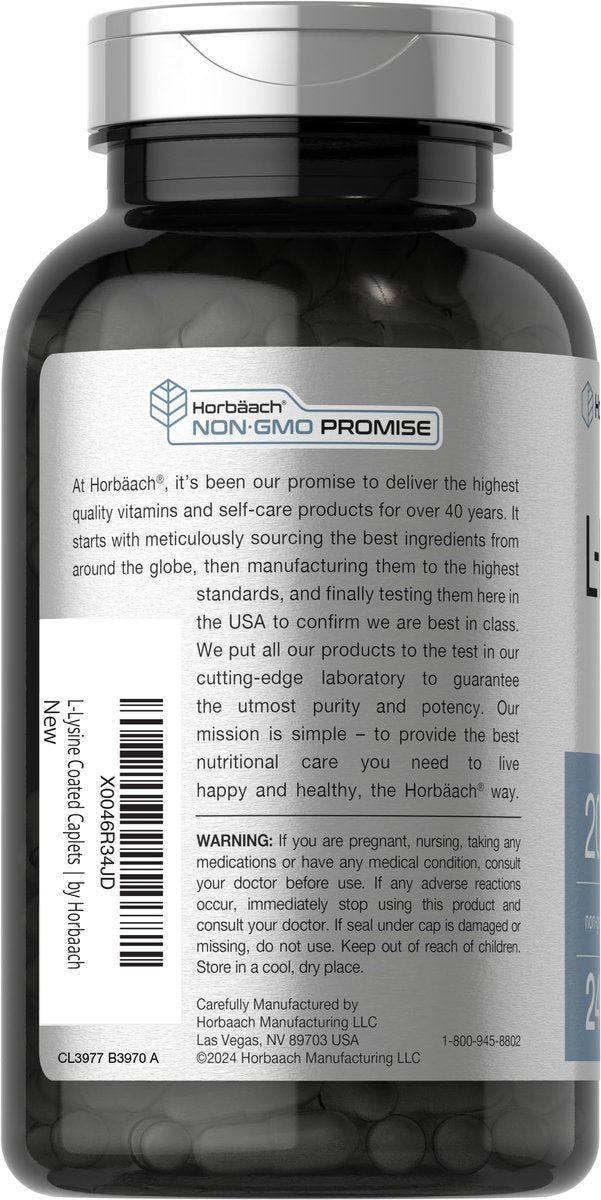 Horbäach L-Lysin Supplement 2000mg | 240 Kapseln | Freies L-Lysin Hydrochlorid | Vegetarisch, Ohne Gentechnik, Glutenfrei