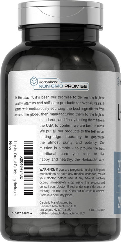 Horbäach L-Lysin Supplement 2000mg | 240 Kapseln | Freies L-Lysin Hydrochlorid | Vegetarisch, Ohne Gentechnik, Glutenfrei