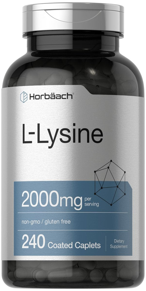 Horbäach L-Lysin Supplement 2000mg | 240 Kapseln | Freies L-Lysin Hydrochlorid | Vegetarisch, Ohne Gentechnik, Glutenfrei