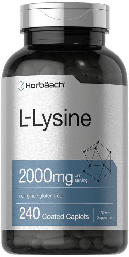 Horbäach L-Lysin Supplement 2000mg | 240 Kapseln | Freies L-Lysin Hydrochlorid | Vegetarisch, Ohne Gentechnik, Glutenfrei