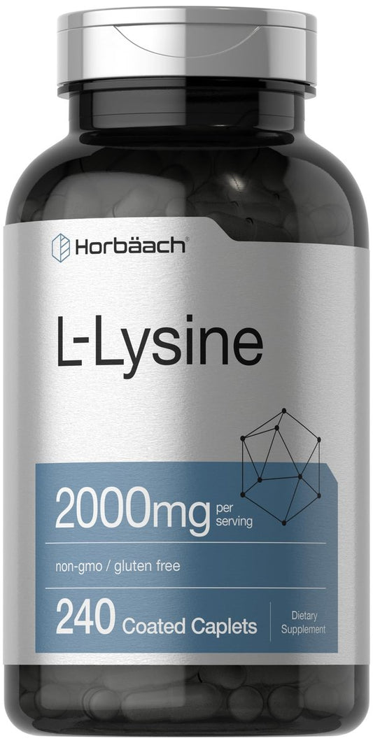 Horbäach L-Lysin Supplement 2000mg | 240 Kapseln | Freies L-Lysin Hydrochlorid | Vegetarisch, Ohne Gentechnik, Glutenfrei